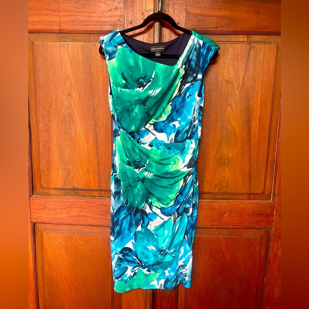 Connected Apparel Blue Green Teal Floral Dress 12